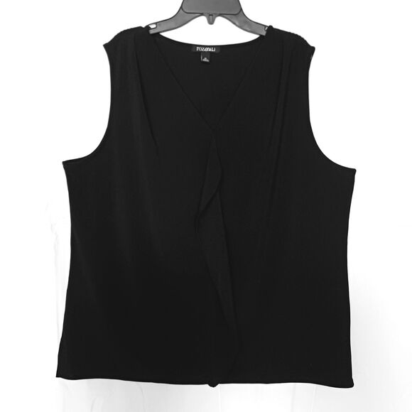 Roz & Ali Tops - Roz & Ali Women's XL Black Sleeveless V Neck Pullover Blouse Stretch Ruffle